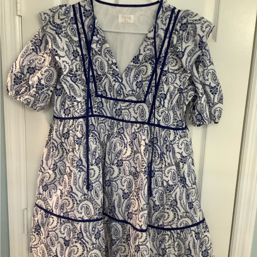 Blue and White Paisley Dress